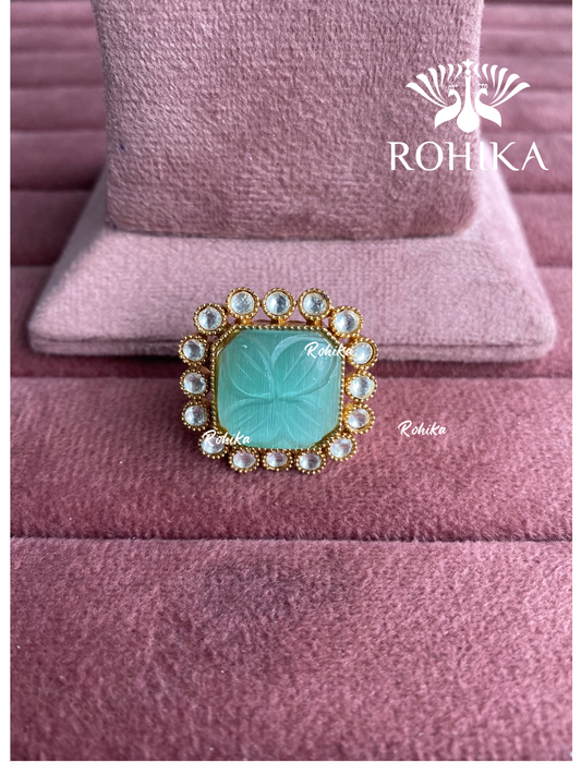 Angana polki kundan ring (SG-132) - Mint green