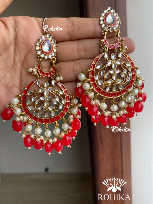 Kajal meenakari kundan earrings - Red