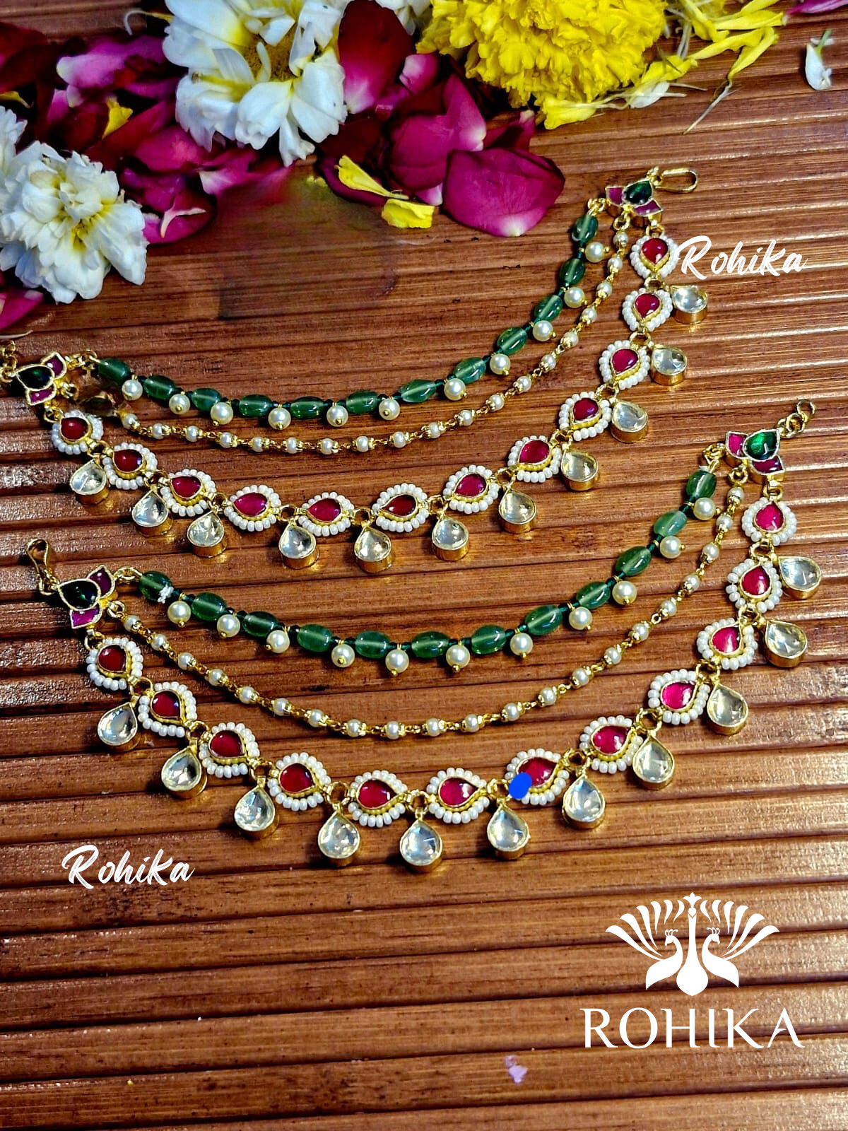 Pachhi kundan earchains - Multi colour