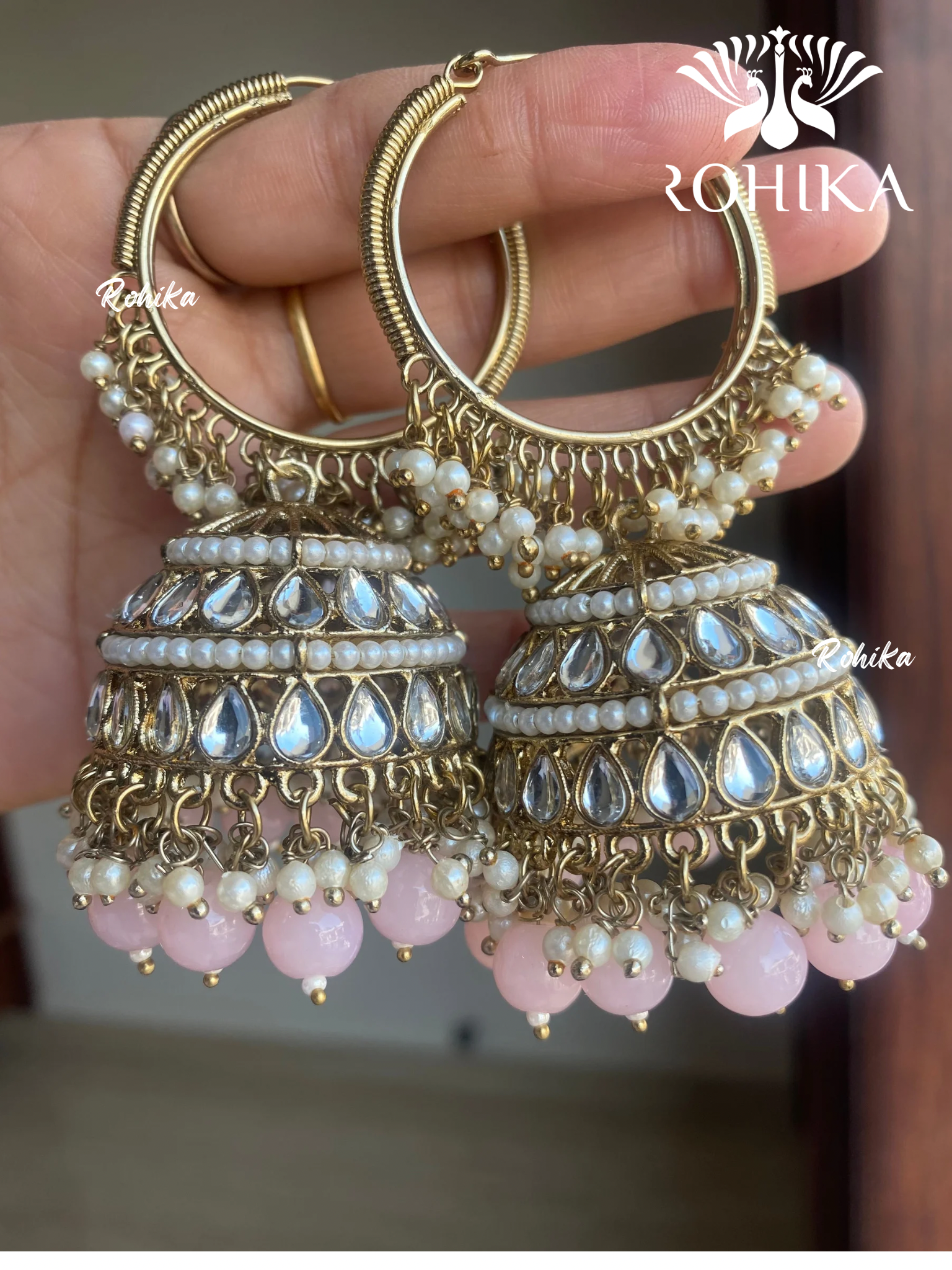 Aanchal jhumka bali earrings- Baby pink