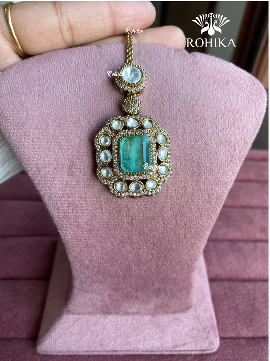 Polki kundan maangtikka (PLKM-046) - Mint green