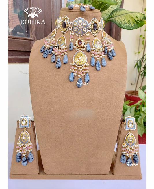 Unnati meenakari kundan choker set - Blue 