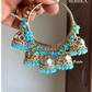 Leena mirror jhumki bali earrings - Sky blue