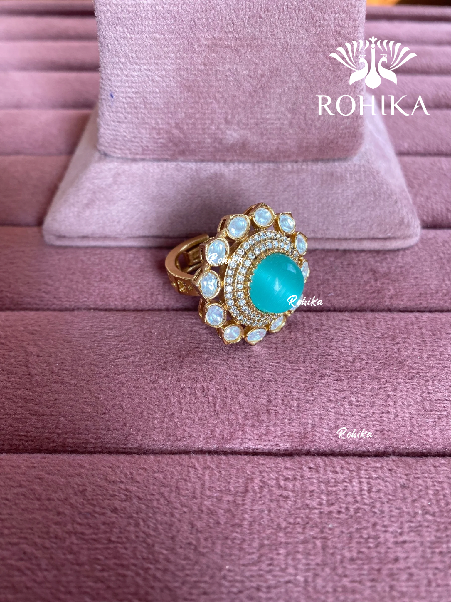 Angana polki kundan ring (SG-138) - Mint green