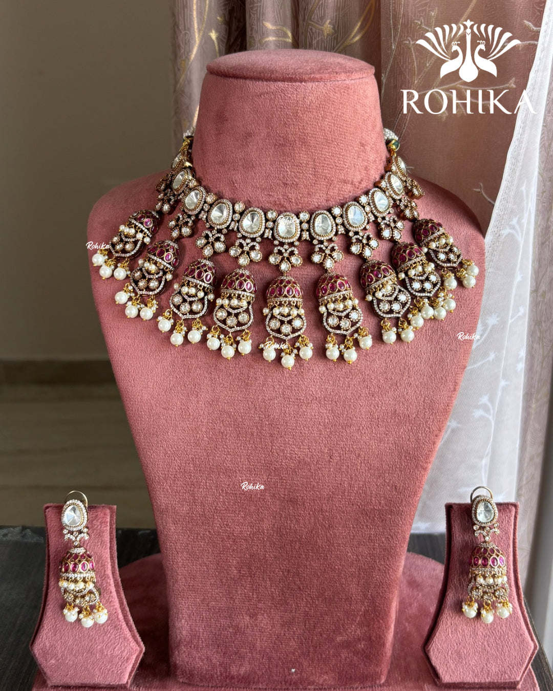 Daivik Moisanite Kundan necklace Set - Ruby Red