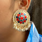 Khushi kundan studs - Navy blue and red