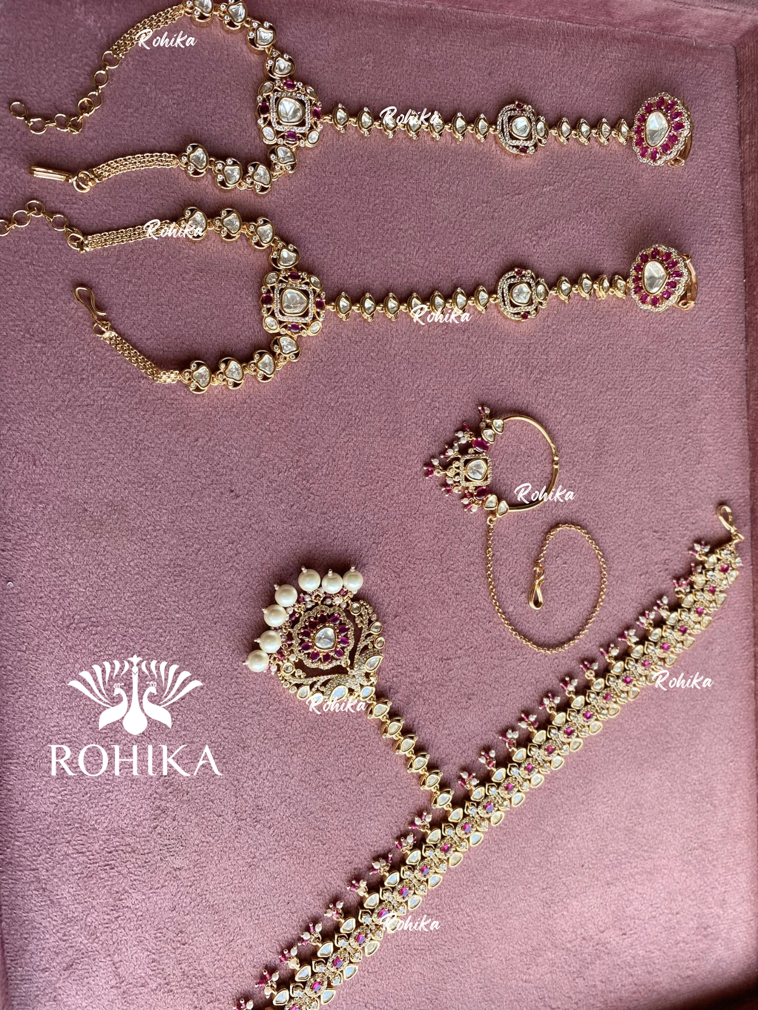 Rajsi moisanite bridal combo set - Pink and golden