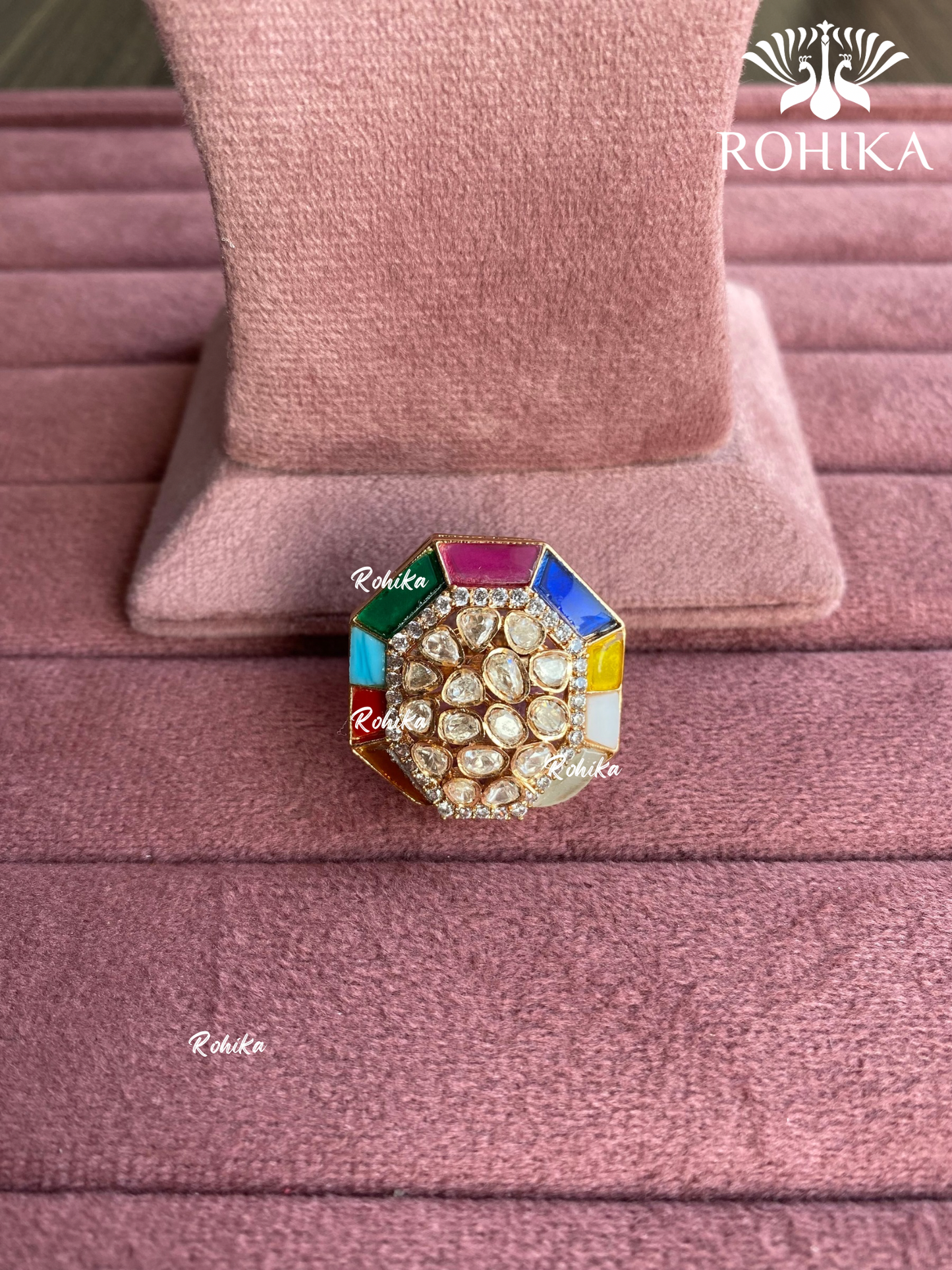 Angana polki kundan ring (SG-074) - Multi 