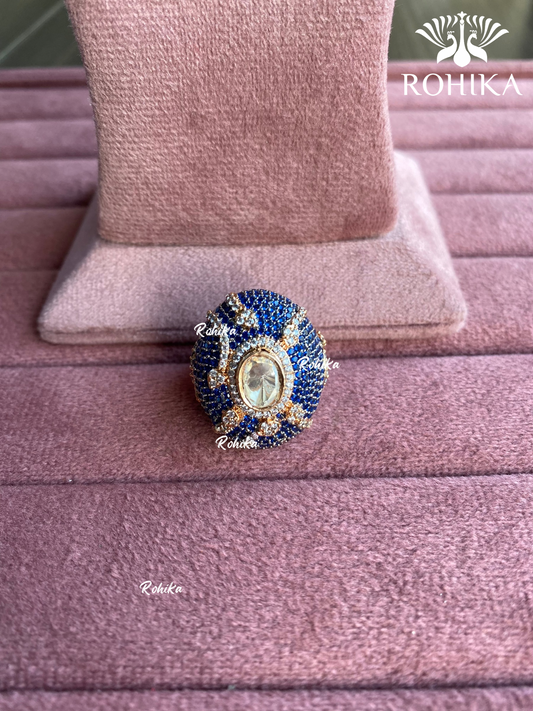 Angana polki kundan ring (SG-073) - Blue