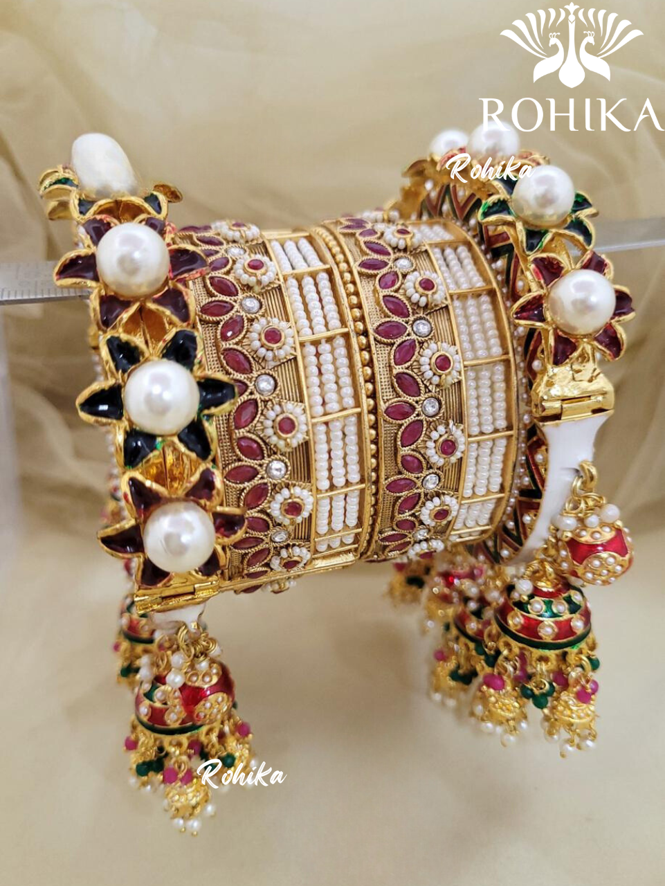 Jadau kundan bangle/Kada set - Red and green (2004)