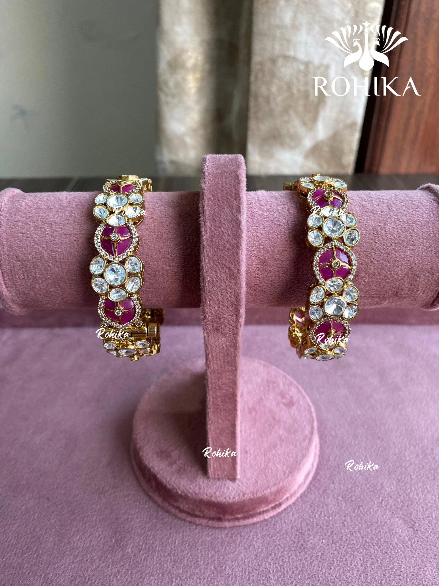 Karuna polki kundan kada/bangles - Pink