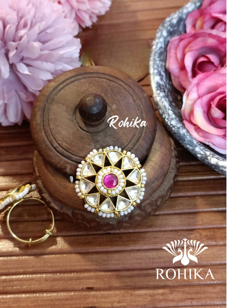 Pachhi kundan Ring - White and Pink (PKR-016)