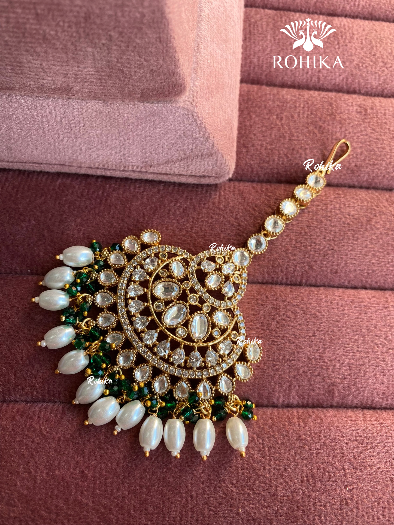 Polki kundan maangtikka (PLKM-050) - White & green