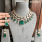 Saras doublet kundan necklace set - Dark green - Rohika Store