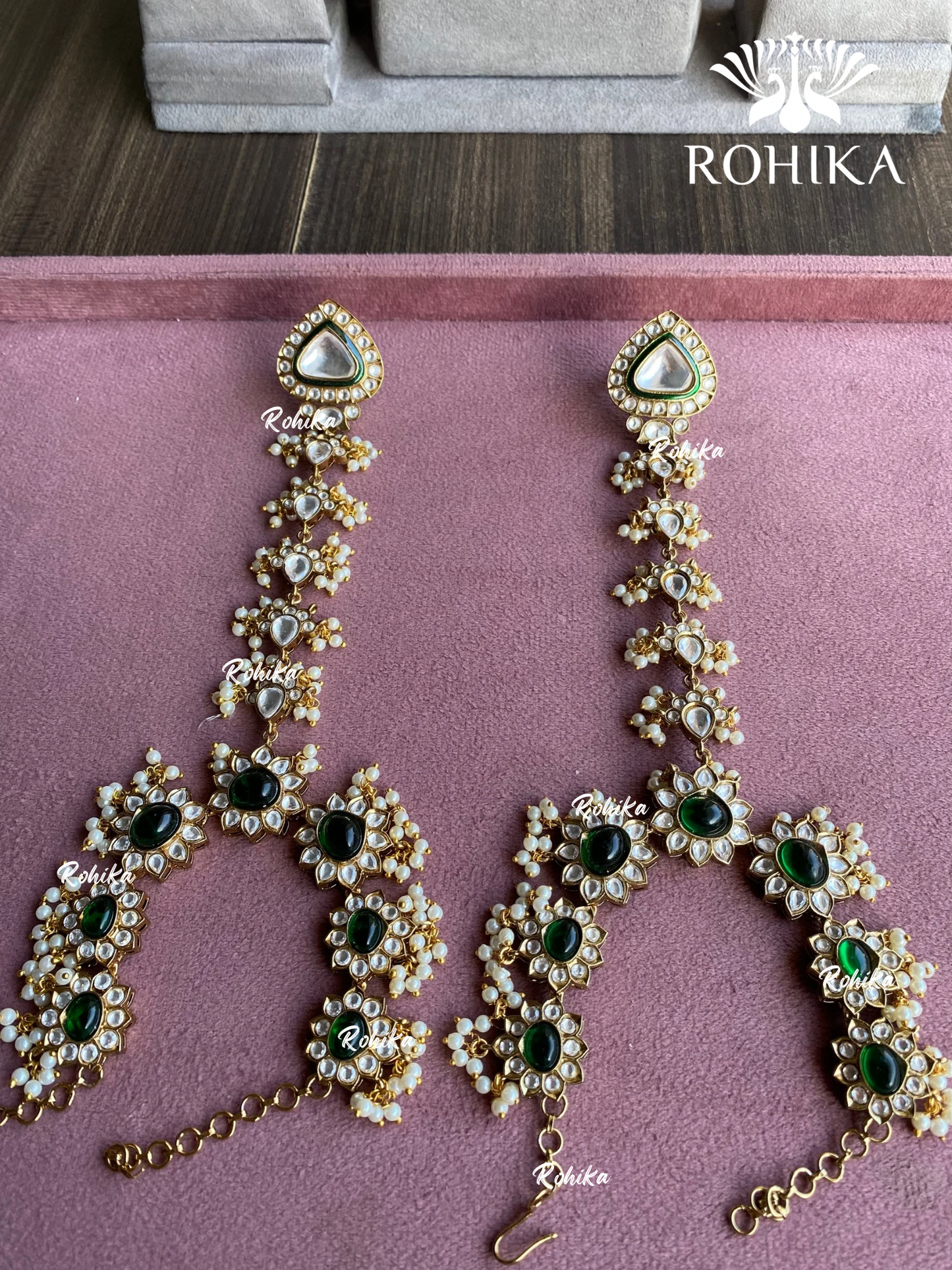 Rajshree polki kundan bridal combo set - Dark Green