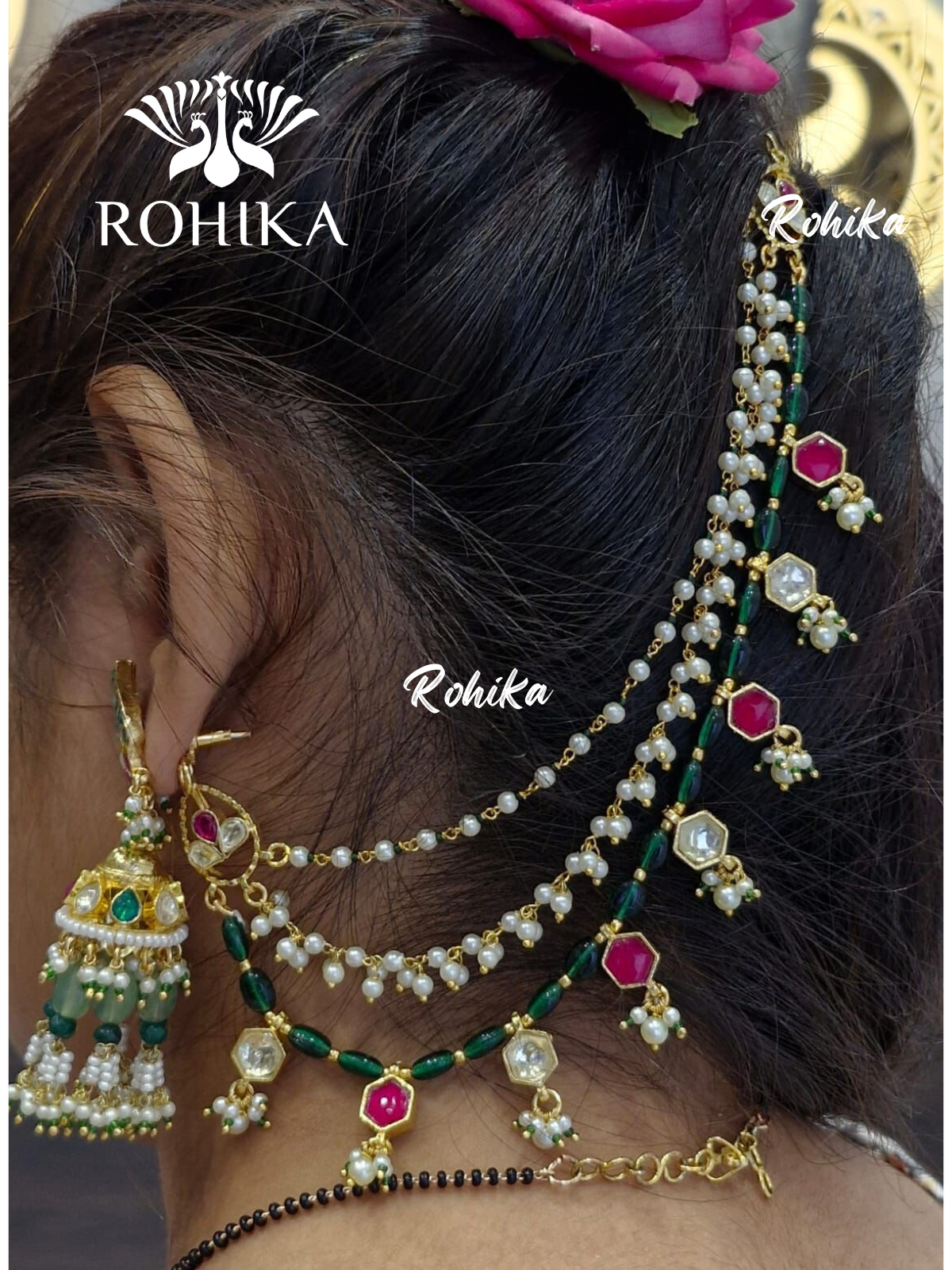 Pachhi kundan earchains - Multi colour