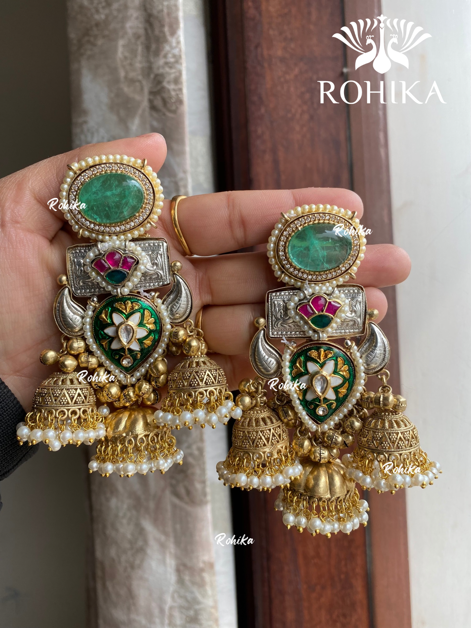 Banjara fusion earrings (FE-021) - Mint green