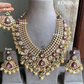 Aangan bikaneri polki kundan long necklace set - Green and Ruby