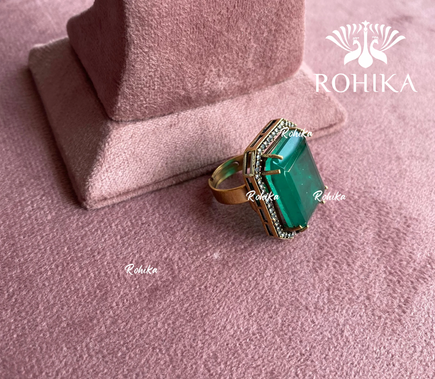 Angana polki kundan ring  (SG-043) - Dark green 