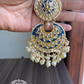 Tisha earrings and maangtikka combo - Dark blue