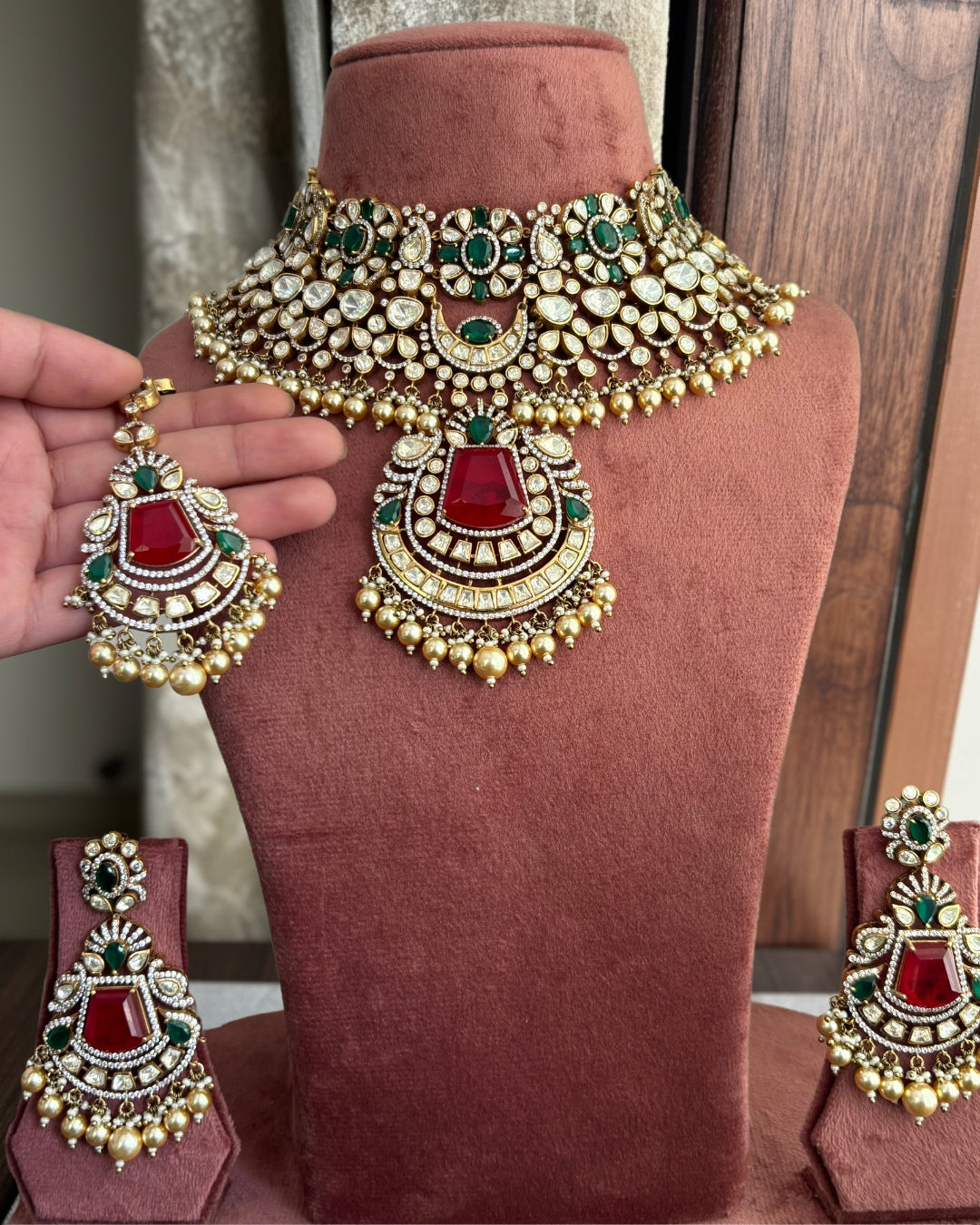 Veda moisanite Bridal choker set - Red