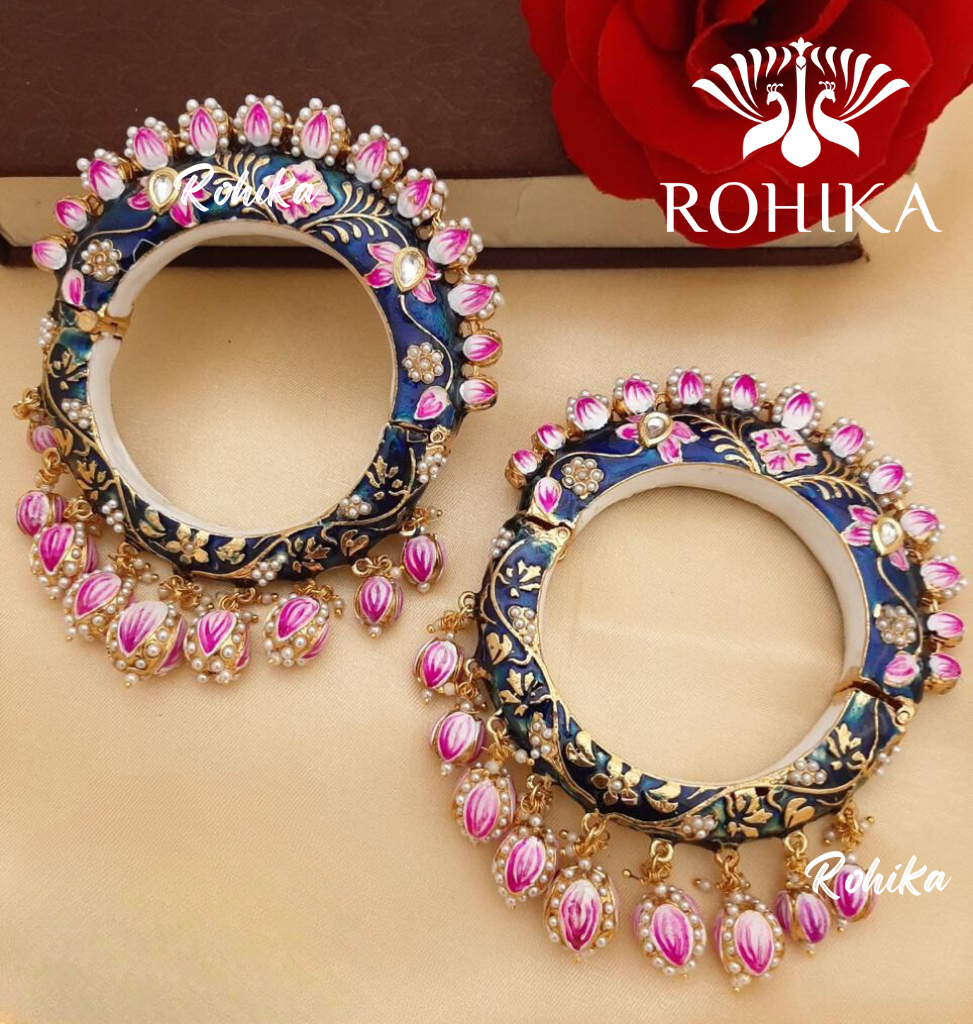 Menaka meenakari bangles - Dark blue and pink