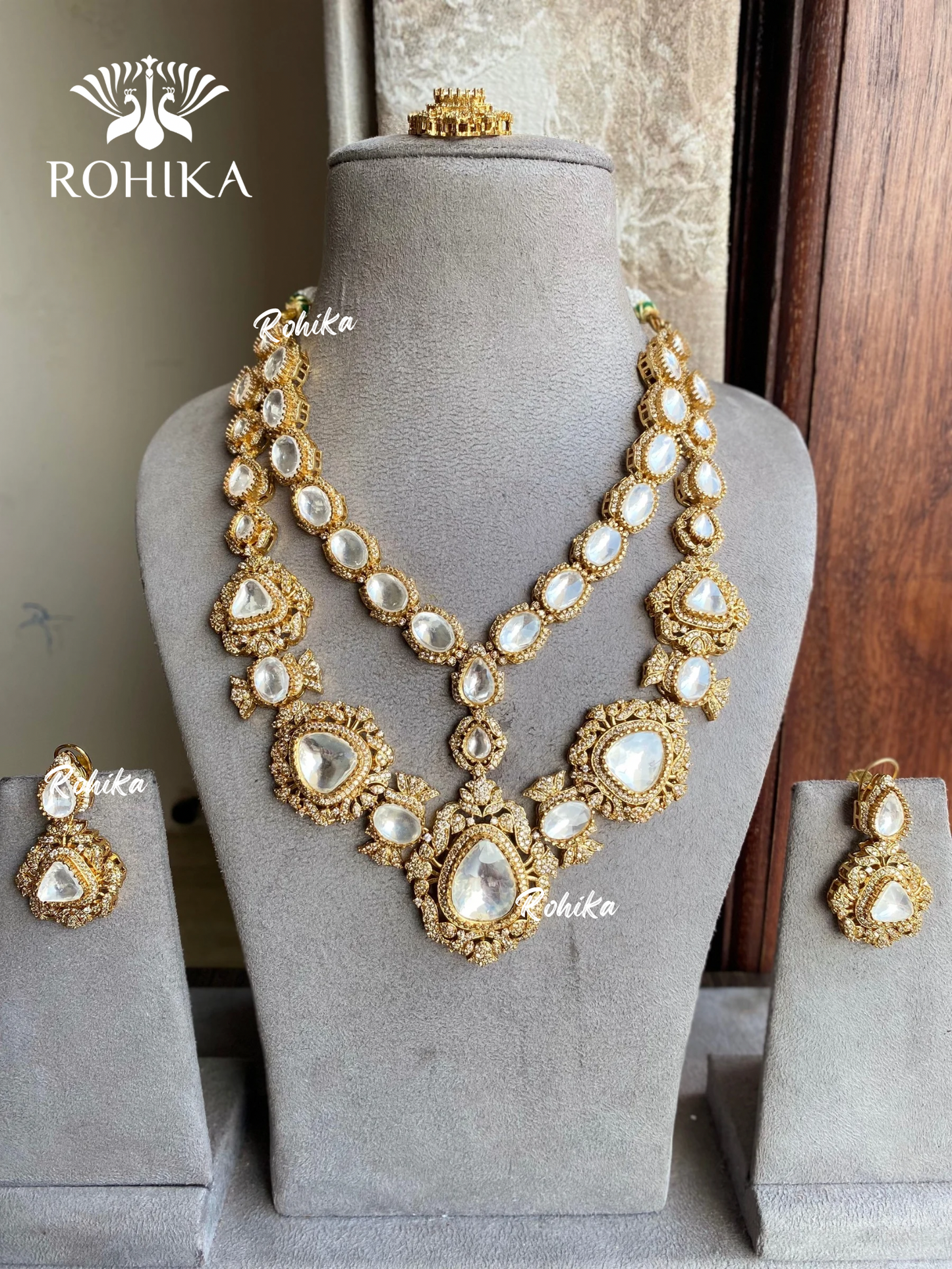 Zarna polki kundan necklace set - Golden