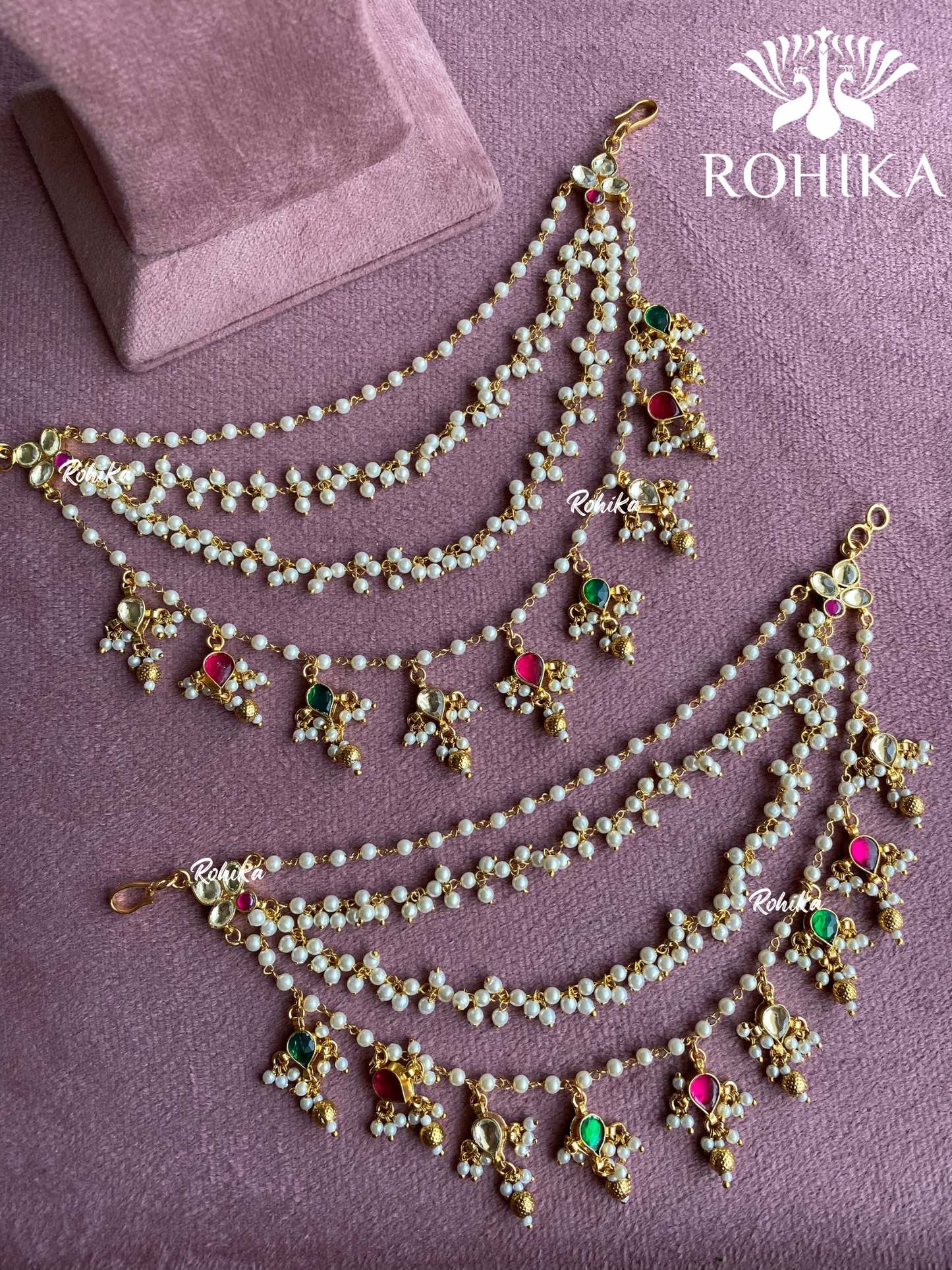 Pachhi kundan heavy earchains (EC-007) - Multi colour