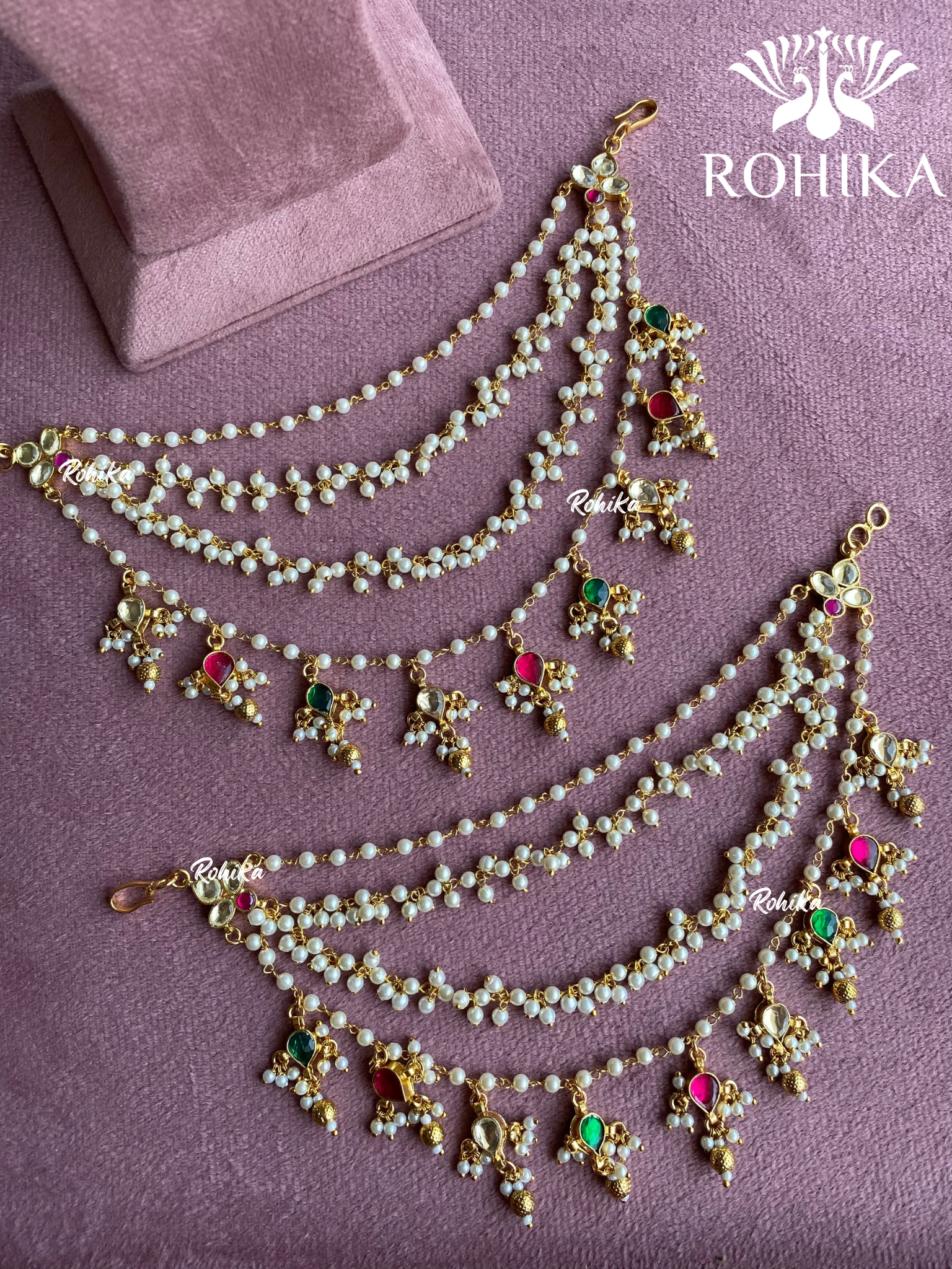 Pachhi kundan heavy earchains (EC-007) - Multi colour