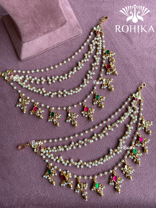 Pachhi kundan heavy earchains (EC-007) - Multi colour