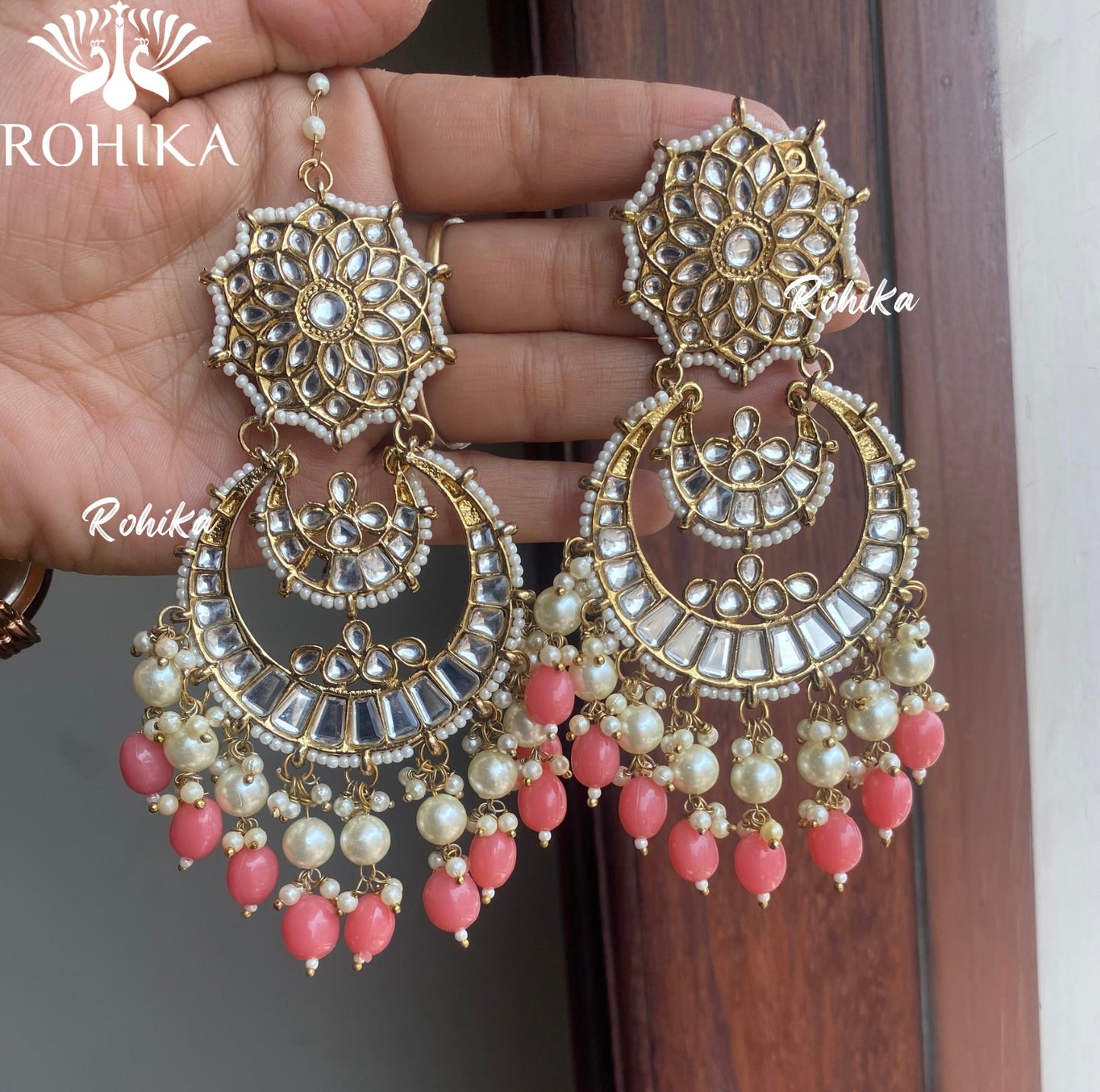 Paakhi earrings and maangtikka combo - Pink