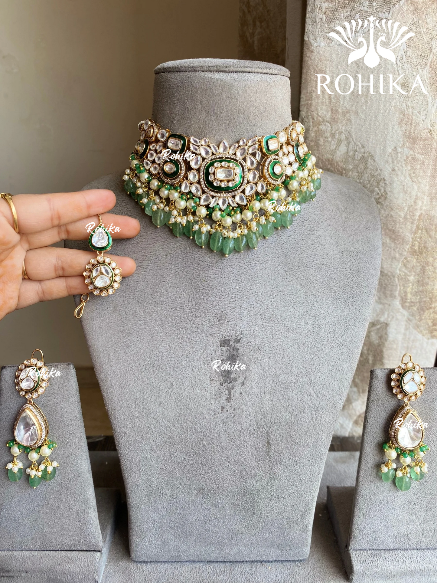 Aarna Polki Kundan Necklace Set – Green | Bridal & Party Wear