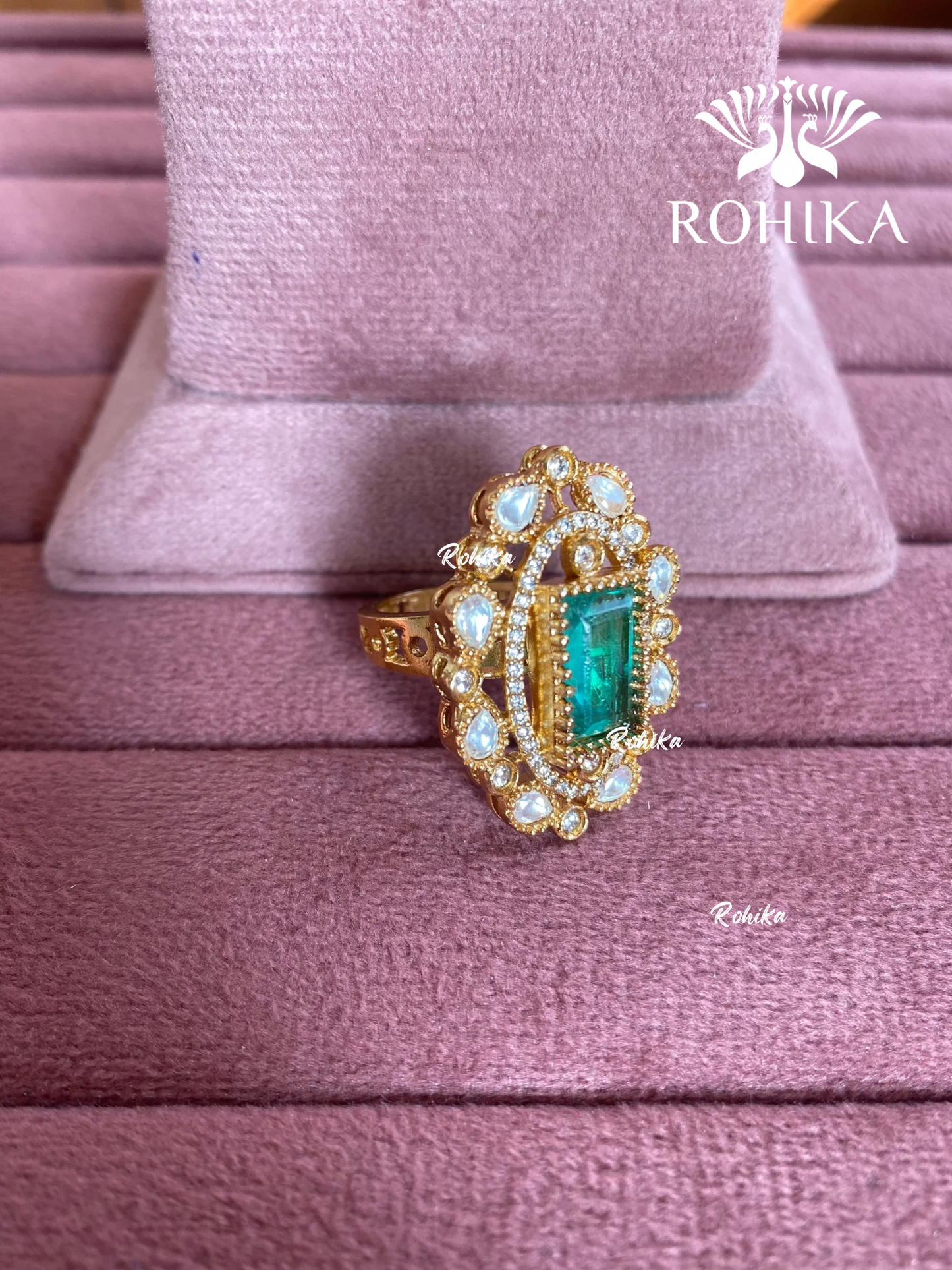 Angana polki kundan ring (SG-057) - Mint green