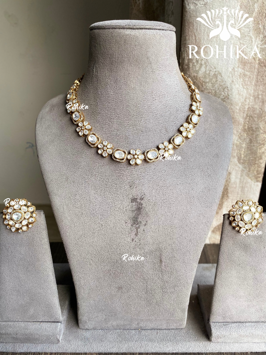 Rehasi moisanite long necklace set - White