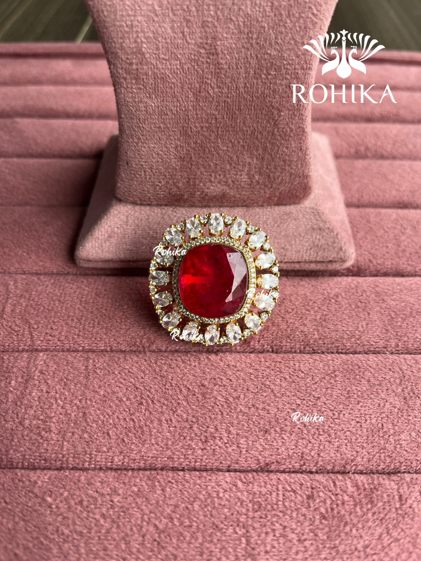 Angana polki kundan ring (SG-139) - Red