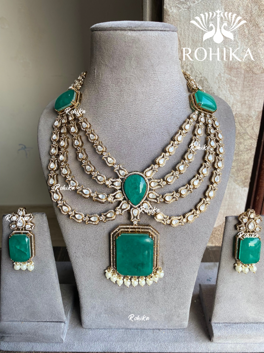 Triya doublet polki kunda necklace set - Green