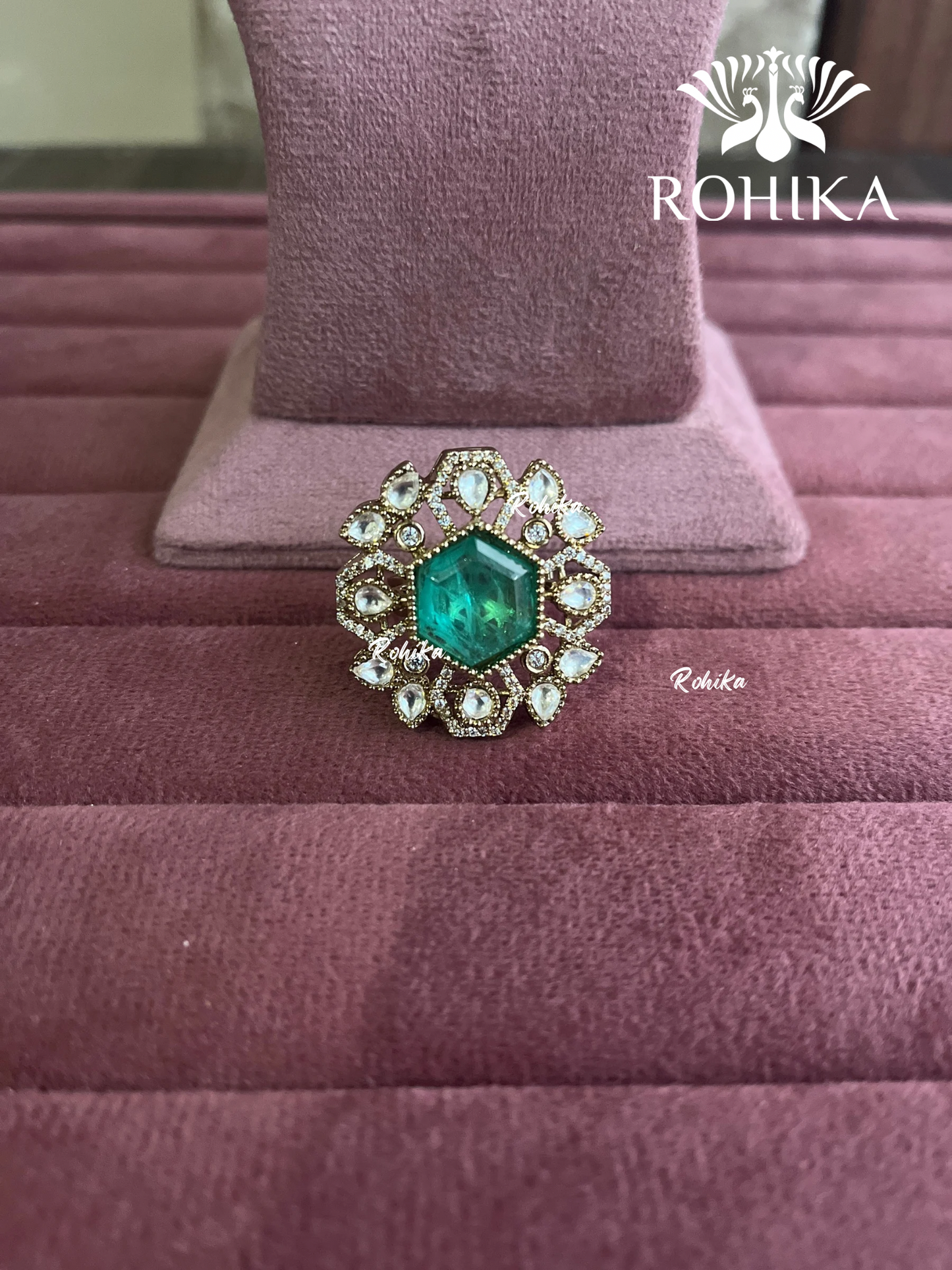 Angana polki kundan ring (SG-096) - Mint green 