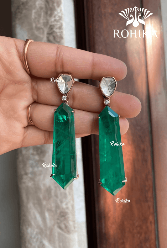 Doublet polki kundan earrings (M-011) - Dark green - Rohika Store