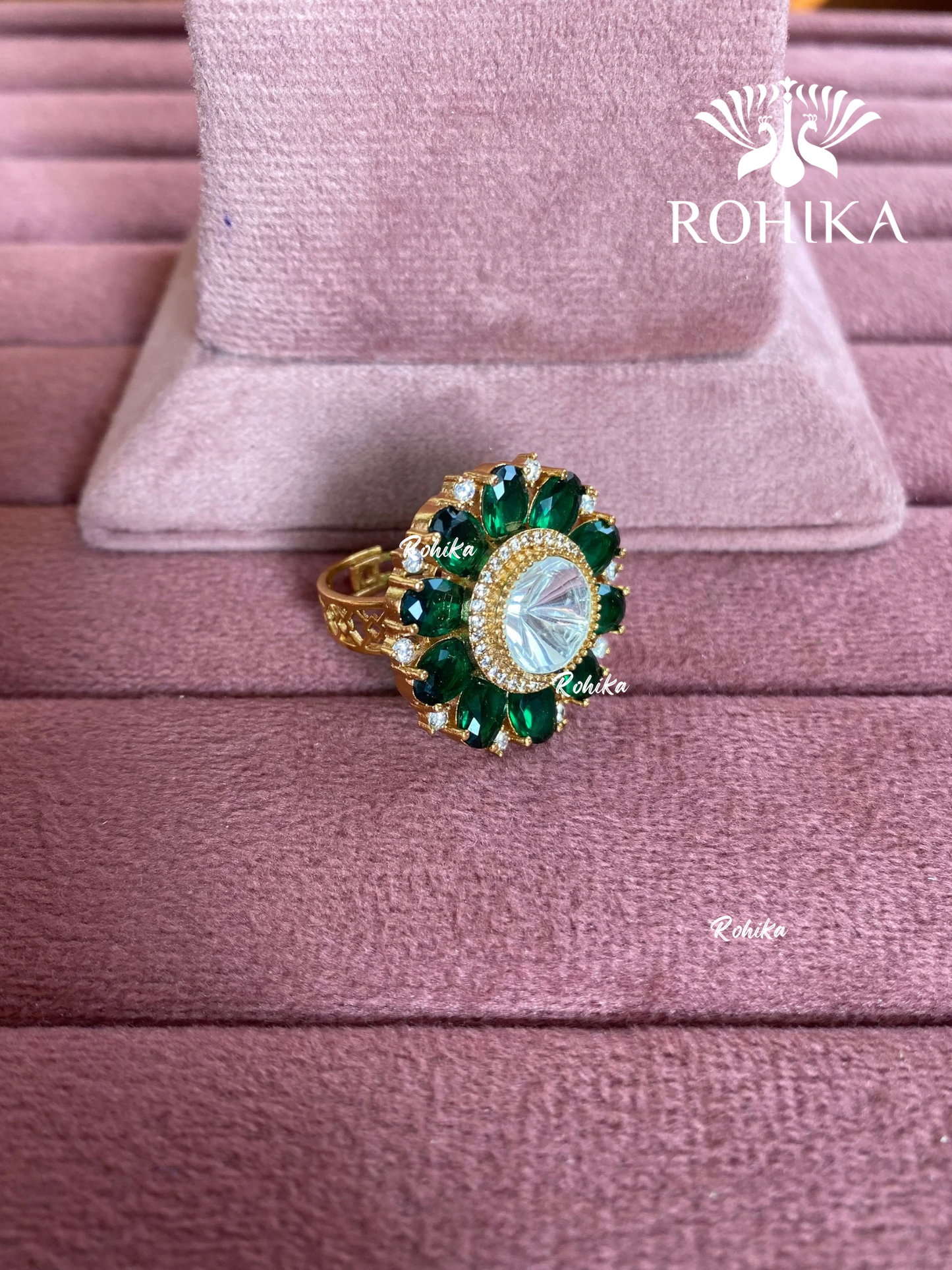 Angana polki kundan ring (SG-094) - Dark green