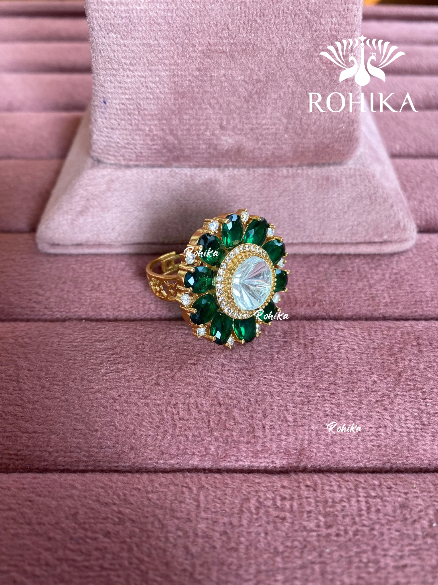 Angana polki kundan ring (SG-094) - Dark green