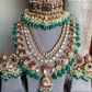 Anmol bikaneri polki kundan bridal combo set - Green and Pink