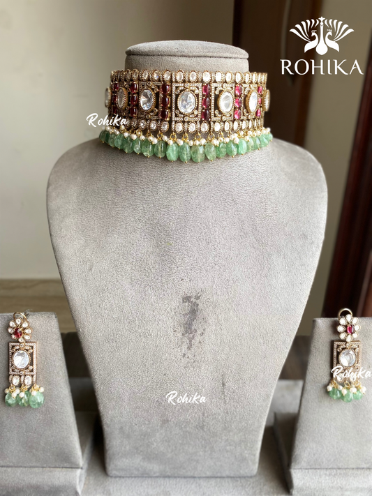 Samaira moisinite choker set - Mint Green