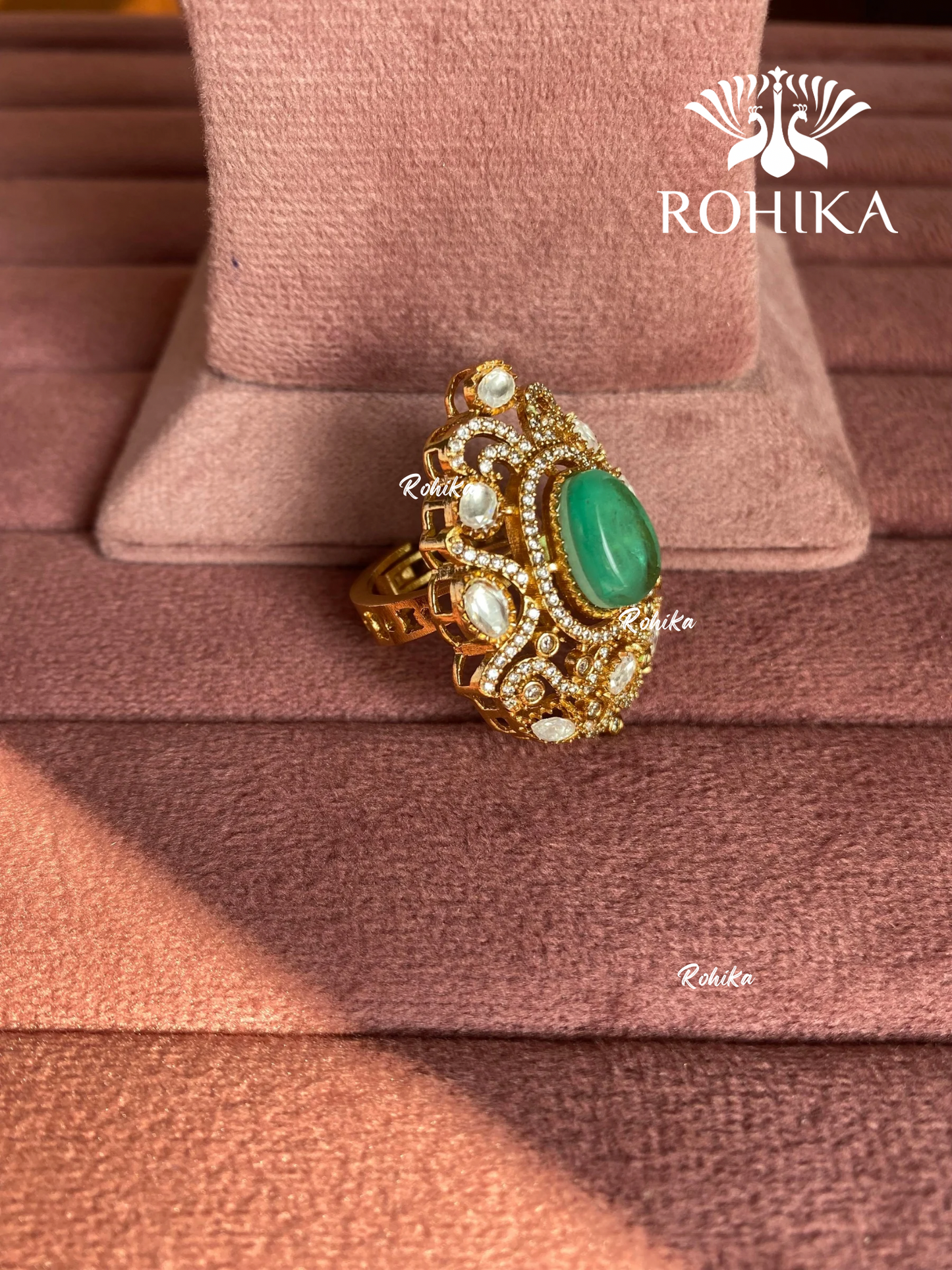 Angana polki kundan ring (SG-119) - Mint green