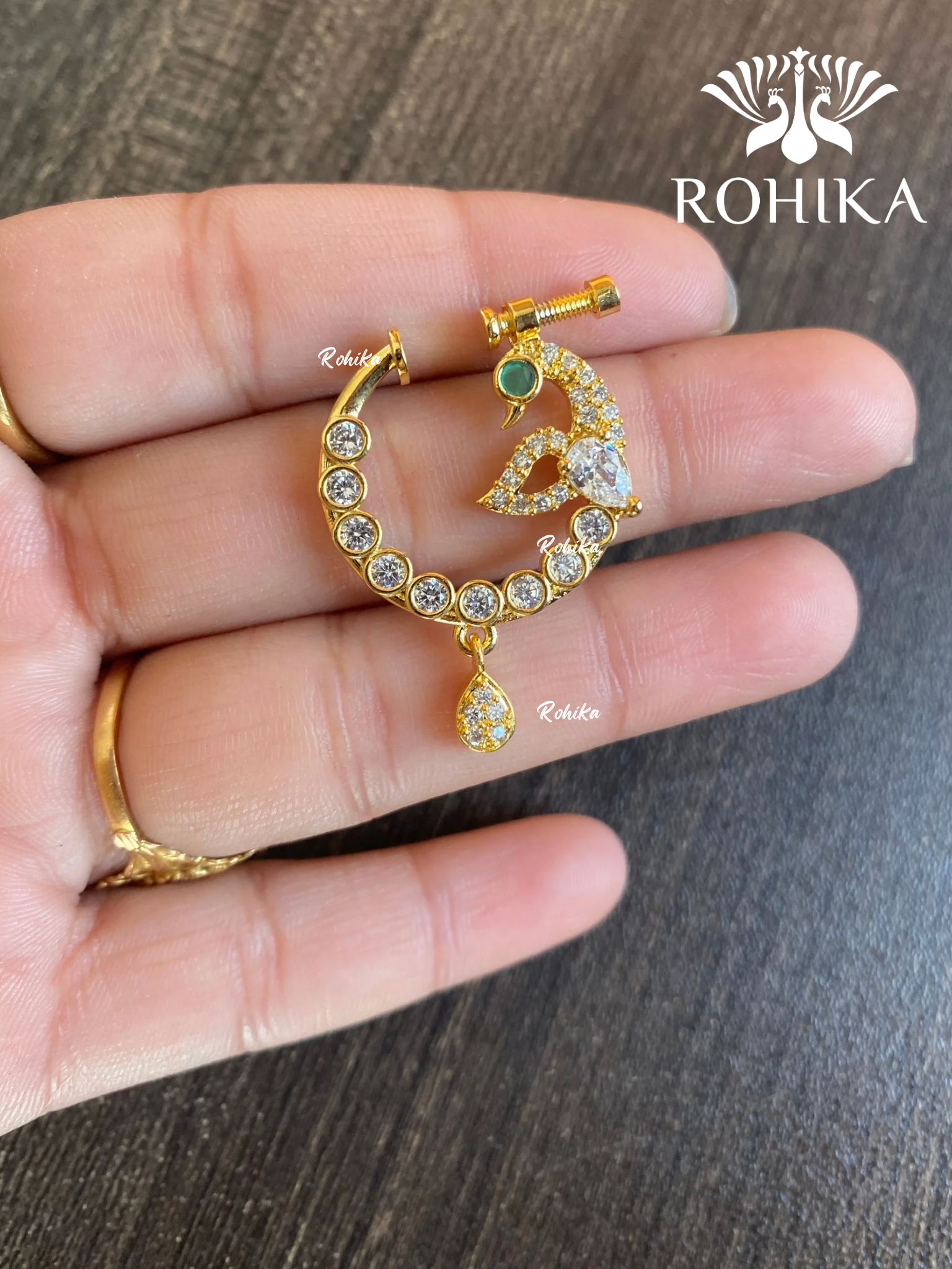 Riya AD stone Nath (041) - Golden