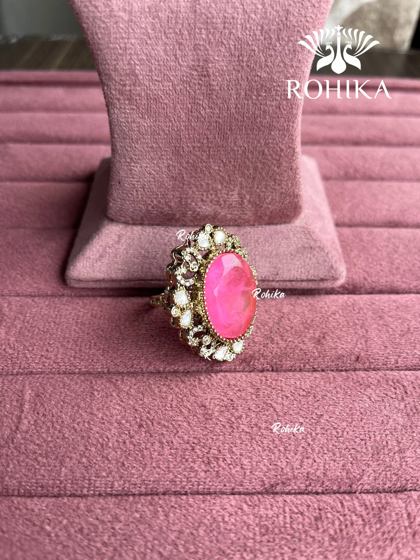 Angana polki kundan ring (SG-107) - Pink