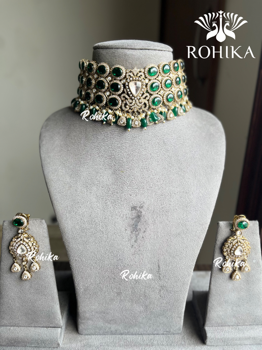 Maya designer polki kundan choker set - Green