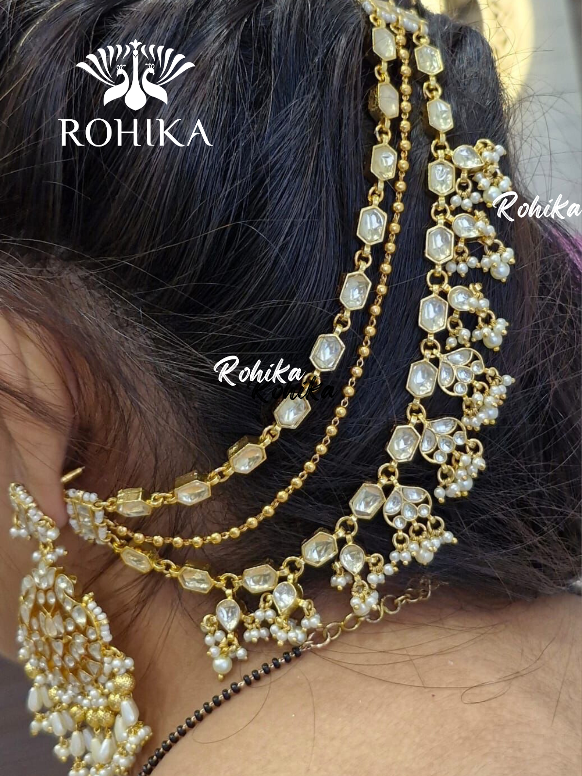 Pachhi kundan earchains -White