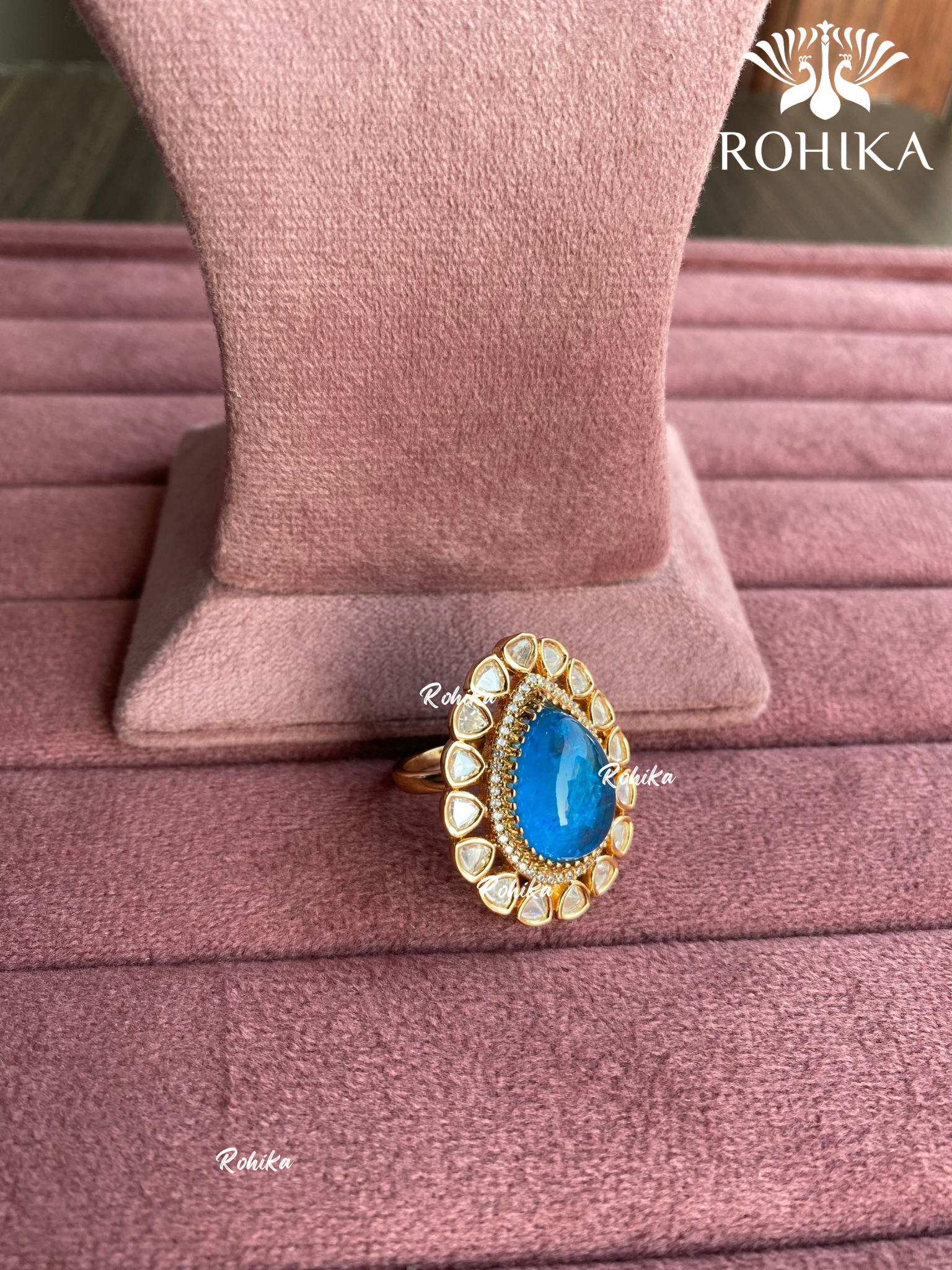 Angana polki kundan ring (SG-081) - Blue