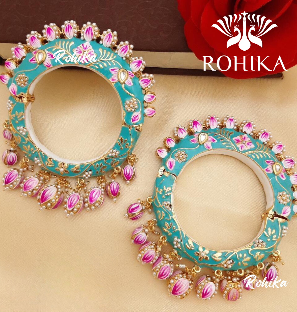 Menaka meenakari bangles - Sky blue and pink