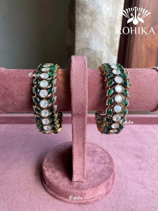 Aarzu moisinite kundan kada/bangles - Green